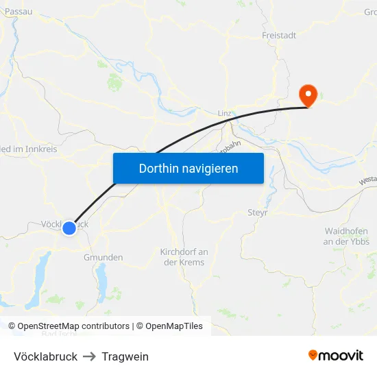 Vöcklabruck to Tragwein map