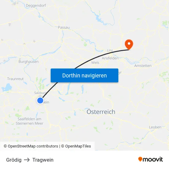 Grödig to Tragwein map