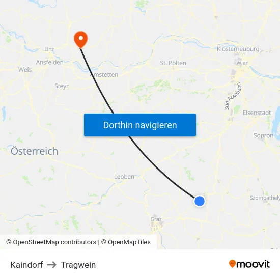 Kaindorf to Tragwein map