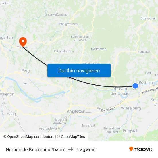 Gemeinde Krummnußbaum to Tragwein map