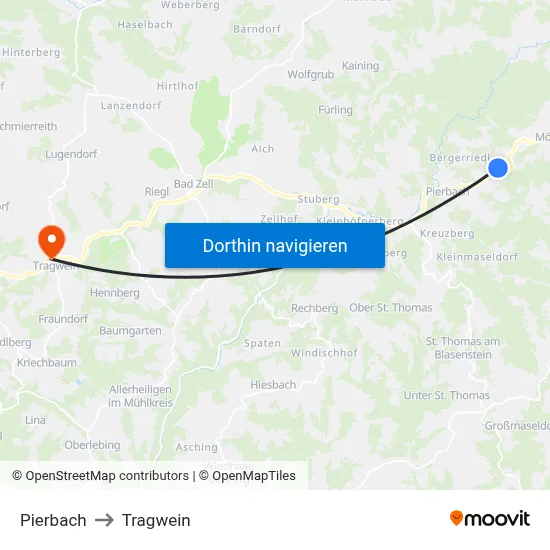 Pierbach to Tragwein map