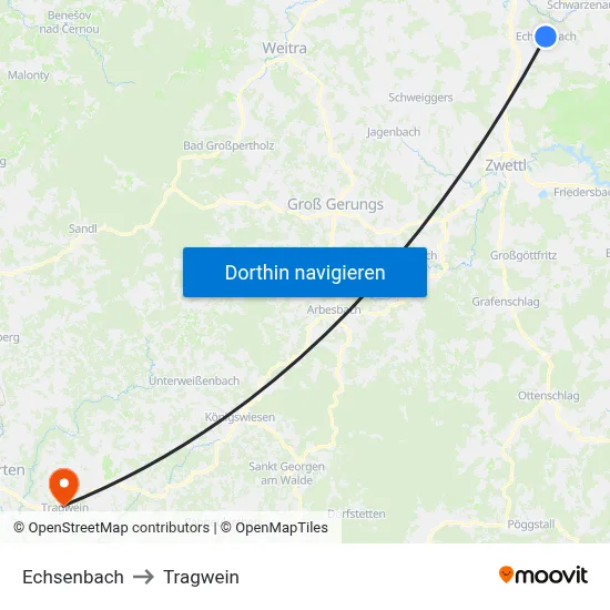 Echsenbach to Tragwein map