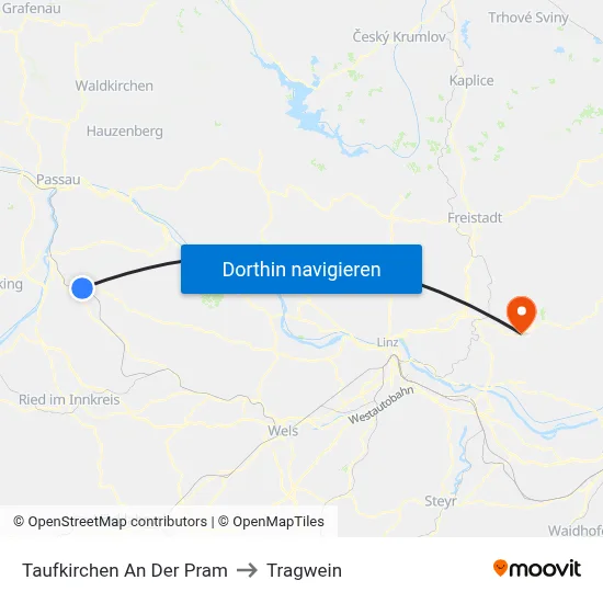 Taufkirchen An Der Pram to Tragwein map