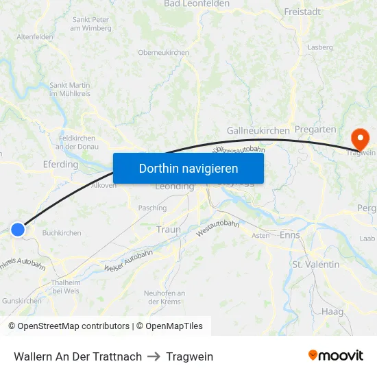 Wallern An Der Trattnach to Tragwein map