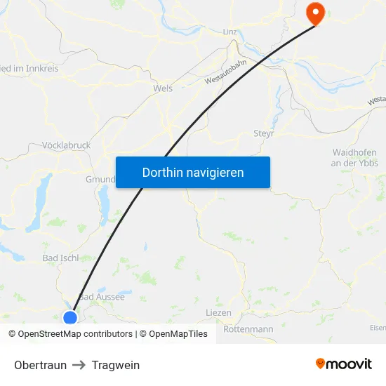 Obertraun to Tragwein map