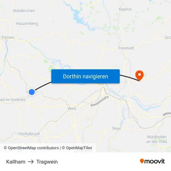Kallham to Tragwein map
