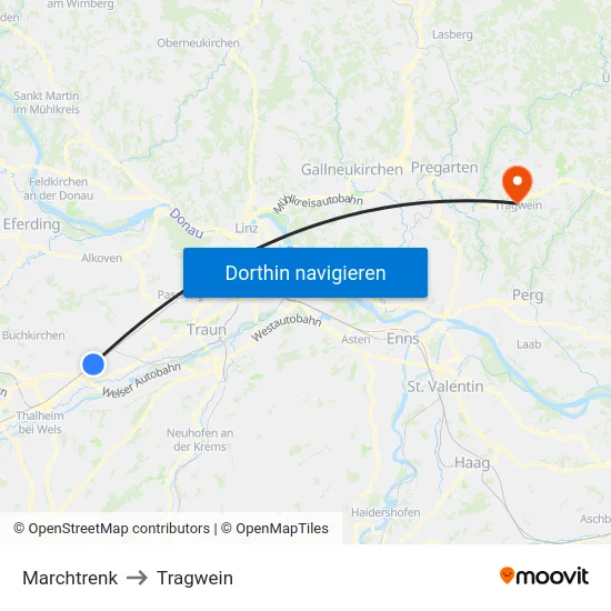 Marchtrenk to Tragwein map
