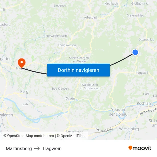 Martinsberg to Tragwein map