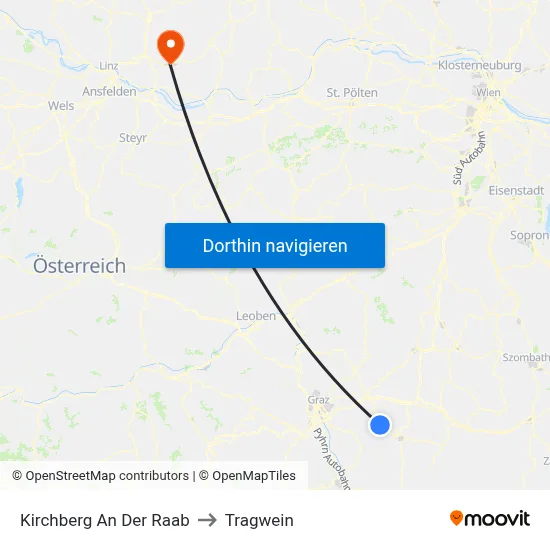 Kirchberg An Der Raab to Tragwein map