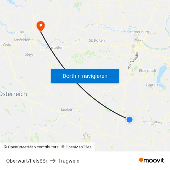 Oberwart/Felsőőr to Tragwein map