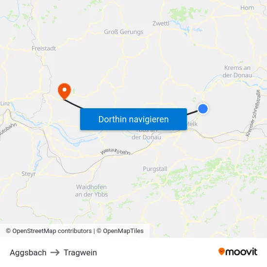 Aggsbach to Tragwein map