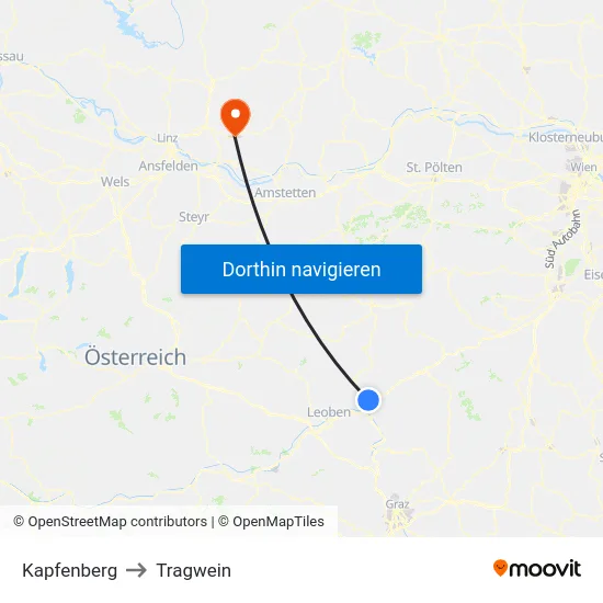 Kapfenberg to Tragwein map