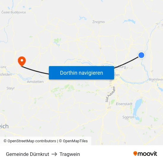 Gemeinde Dürnkrut to Tragwein map