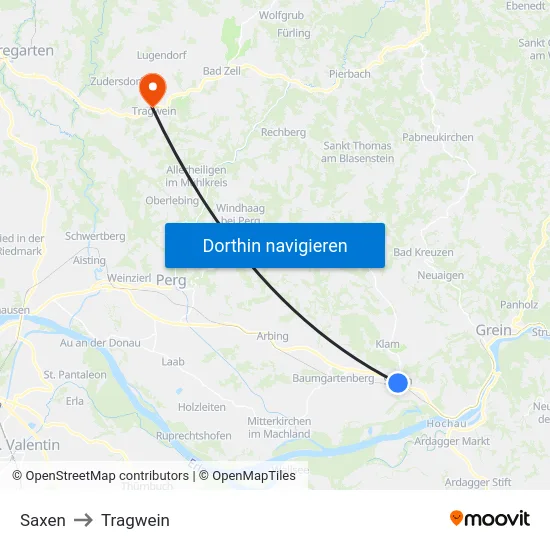 Saxen to Tragwein map