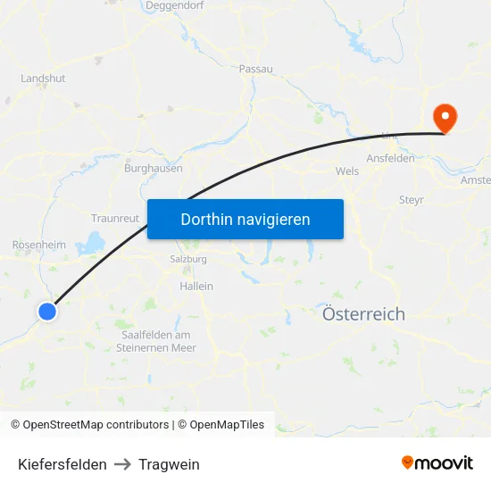 Kiefersfelden to Tragwein map