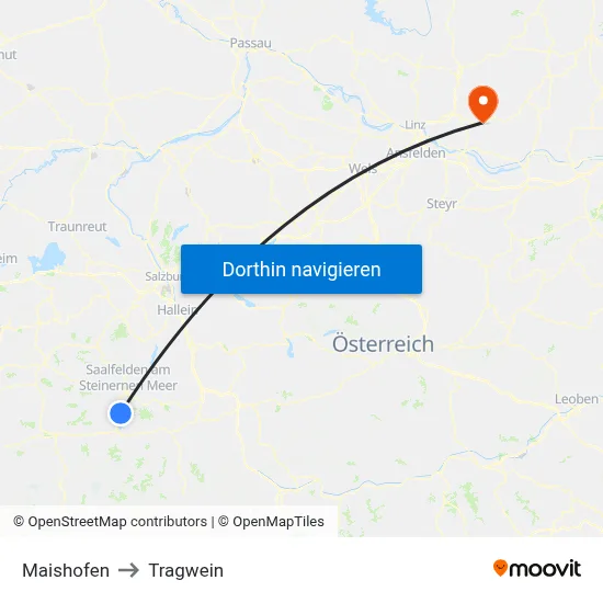 Maishofen to Tragwein map