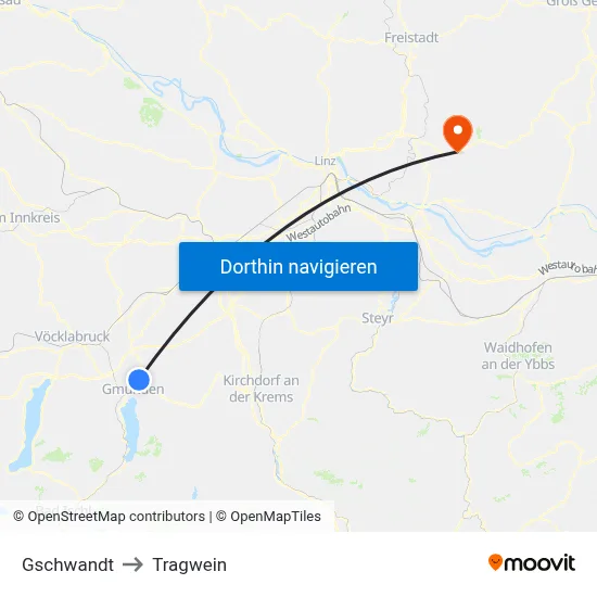Gschwandt to Tragwein map