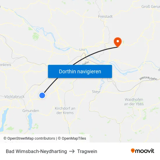Bad Wimsbach-Neydharting to Tragwein map