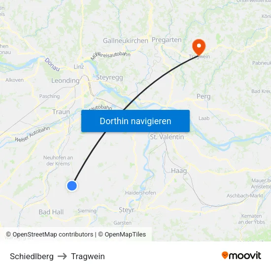 Schiedlberg to Tragwein map