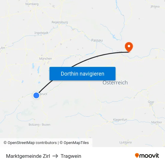 Marktgemeinde Zirl to Tragwein map