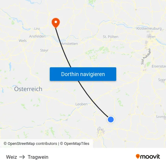Weiz to Tragwein map