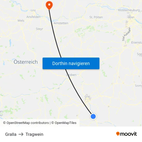 Gralla to Tragwein map