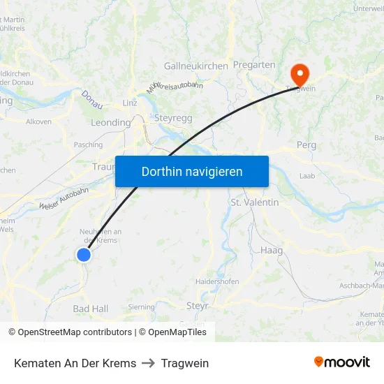Kematen An Der Krems to Tragwein map