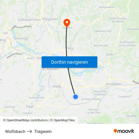 Wolfsbach to Tragwein map