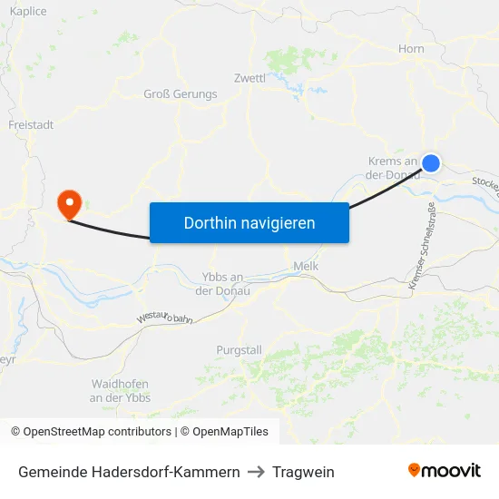Gemeinde Hadersdorf-Kammern to Tragwein map