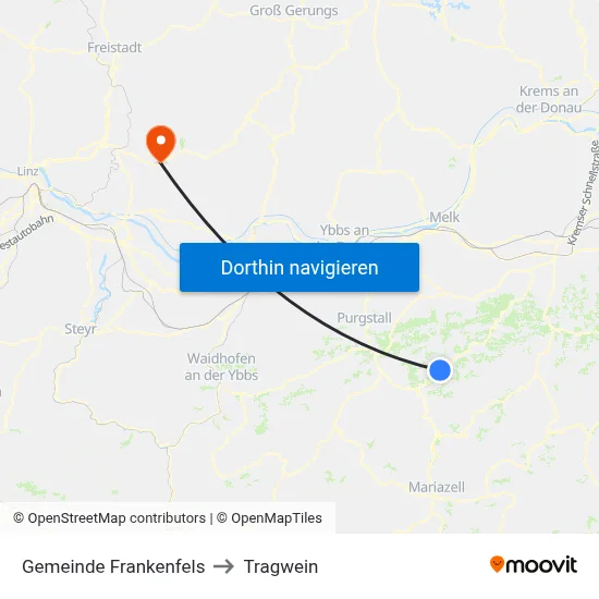Gemeinde Frankenfels to Tragwein map