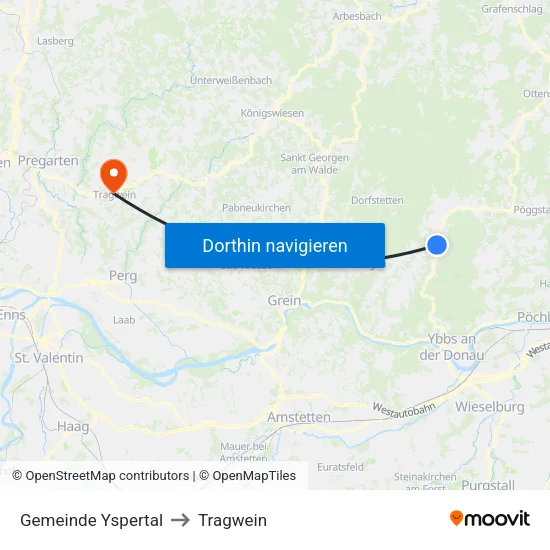 Gemeinde Yspertal to Tragwein map