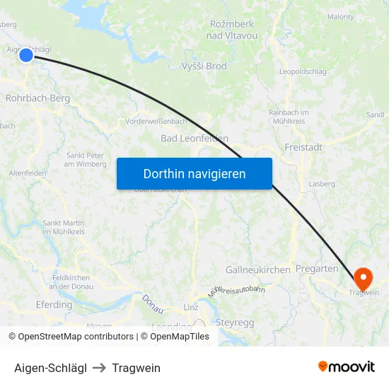 Aigen-Schlägl to Tragwein map