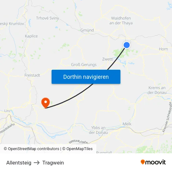 Allentsteig to Tragwein map
