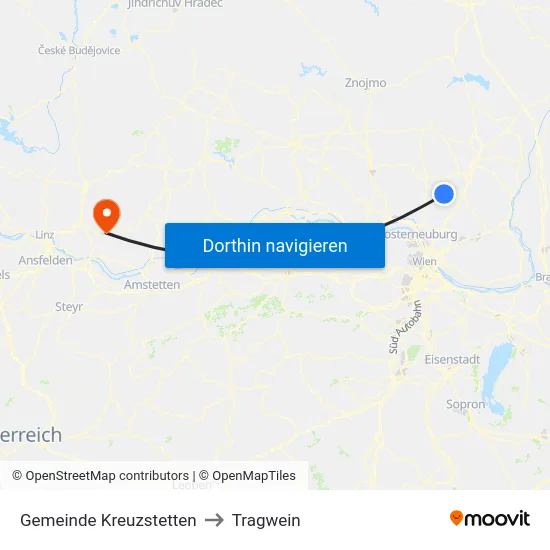 Gemeinde Kreuzstetten to Tragwein map