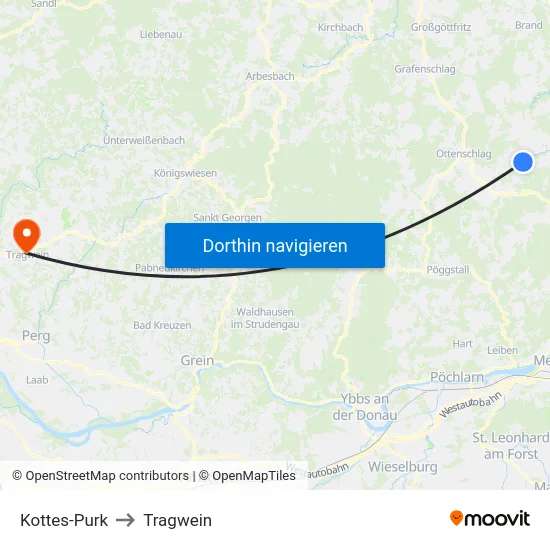 Kottes-Purk to Tragwein map
