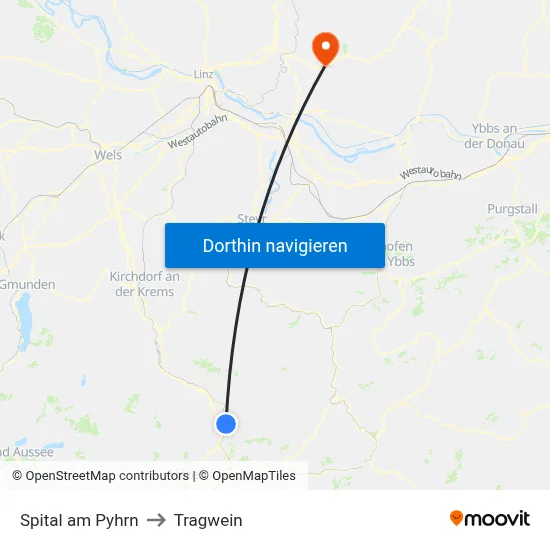Spital am Pyhrn to Tragwein map