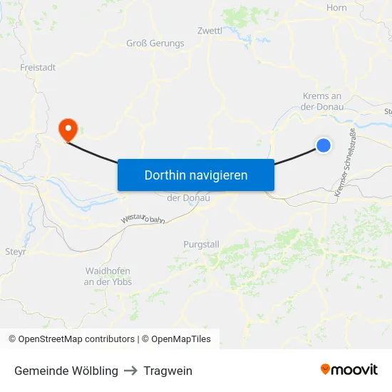 Gemeinde Wölbling to Tragwein map