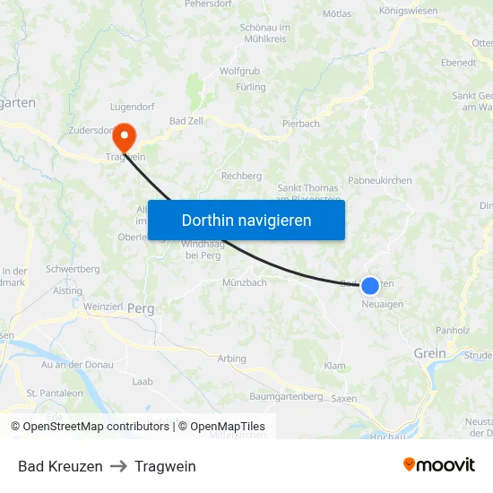 Bad Kreuzen to Tragwein map
