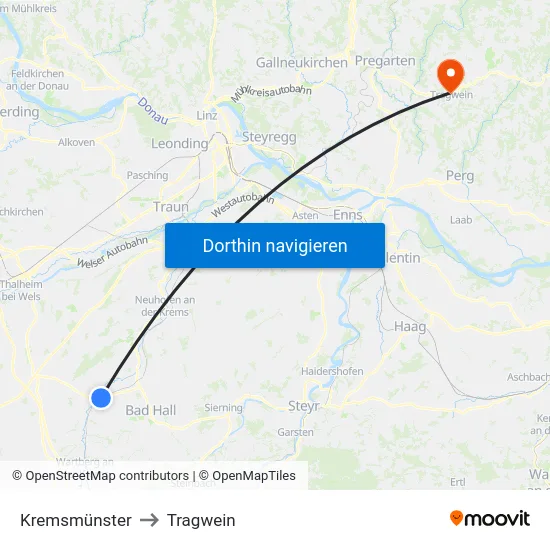 Kremsmünster to Tragwein map