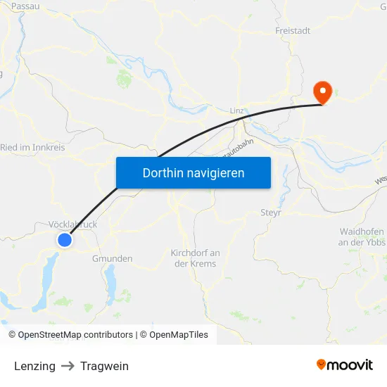 Lenzing to Tragwein map