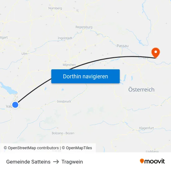Gemeinde Satteins to Tragwein map