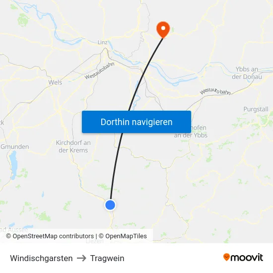 Windischgarsten to Tragwein map