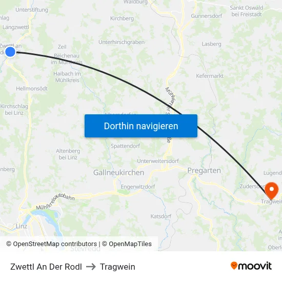 Zwettl An Der Rodl to Tragwein map