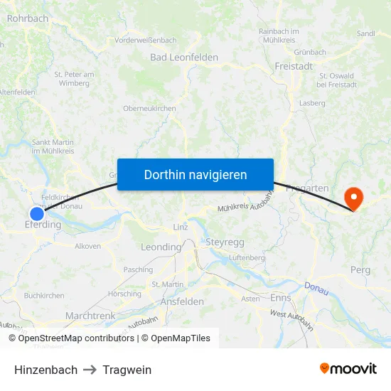 Hinzenbach to Tragwein map