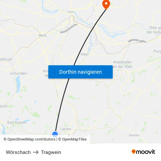 Wörschach to Tragwein map