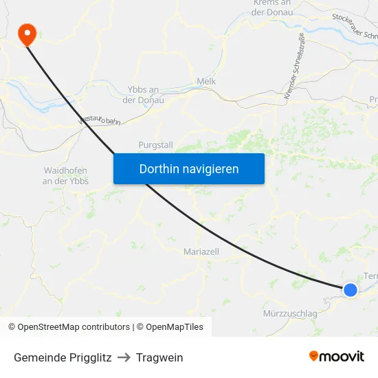 Gemeinde Prigglitz to Tragwein map