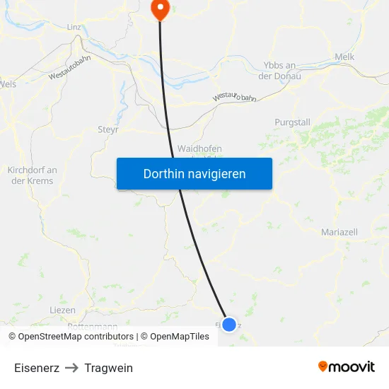 Eisenerz to Tragwein map