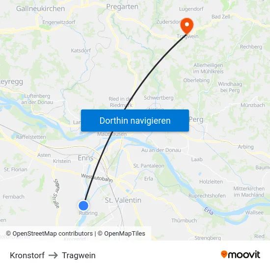 Kronstorf to Tragwein map