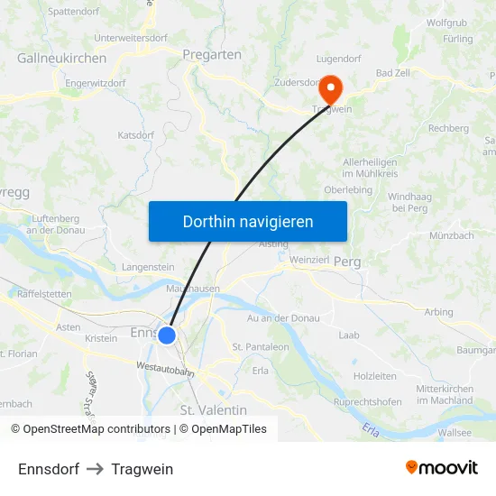 Ennsdorf to Tragwein map
