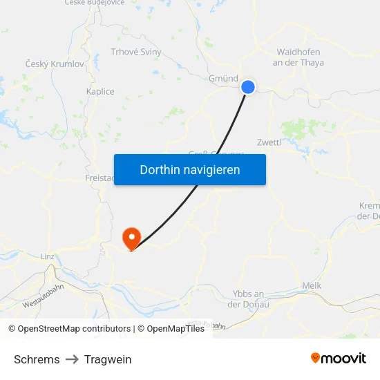 Schrems to Tragwein map